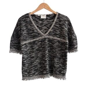 Vero Moda Heathered Woven Fringe V-Neck Blouse